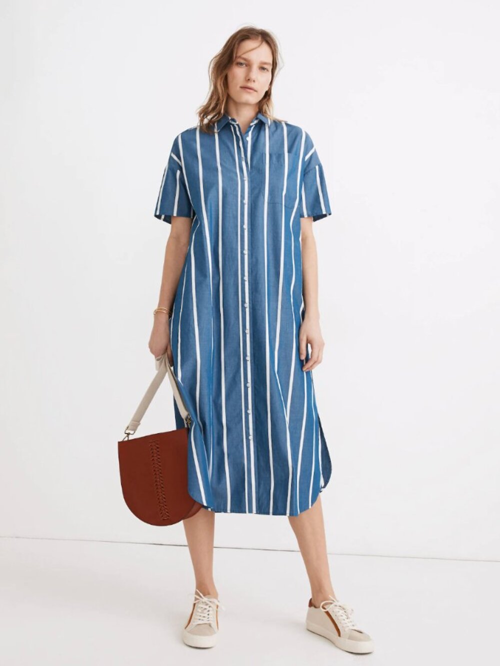 Madewell Petite Midi Striped Shirtdress Size Small SP Blue and White Cotton